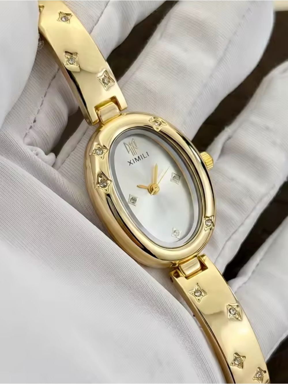 New Gold Oval Bracelet Watch with White Dial